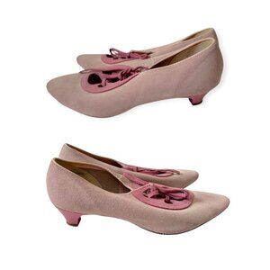 Vintage Delmar Debs Pink Suede Lace-Up Kitten Heels 5.5 Sculpted Heel USA